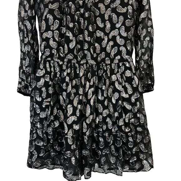 MICHAEL KORS Black Silver Paisley Long Sleeve Metallic Mini Whimsigoth Dress S - Picture 12 of 16